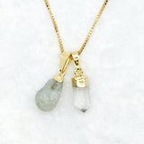 Anti Stress - Clear Quartz and Aquamarine - Necklace - Gold Plated