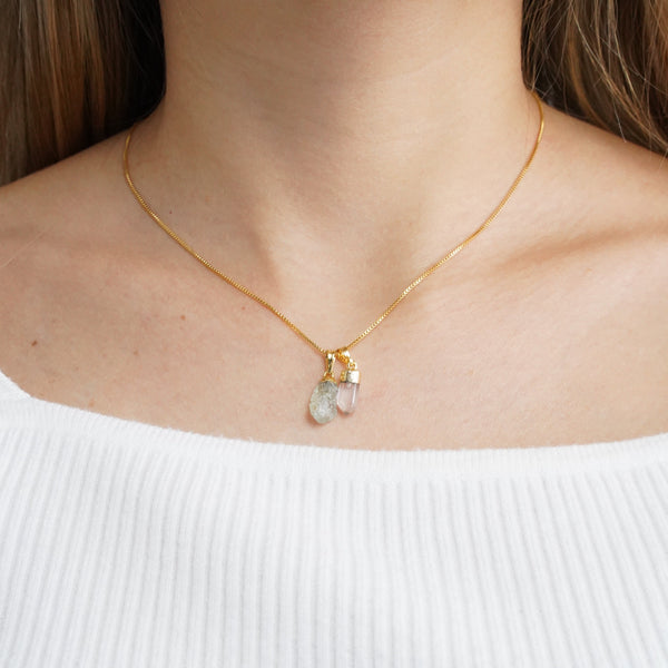 Anti Stress - Clear Quartz and Aquamarine - Necklace - Gold Plated