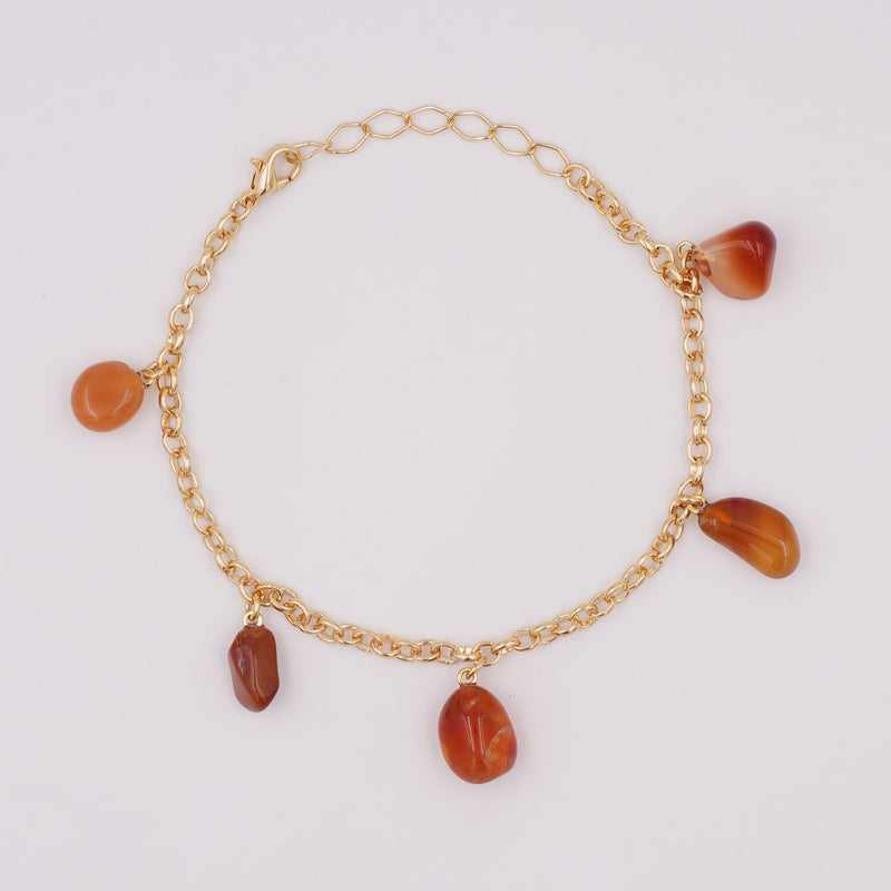 Bracelet 5 Stones Orange Agate - 18k Gold Plated