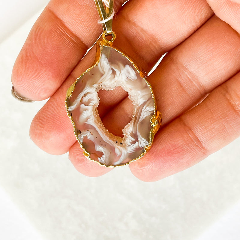 Brown and Black Agate - Gold Plated Pendant