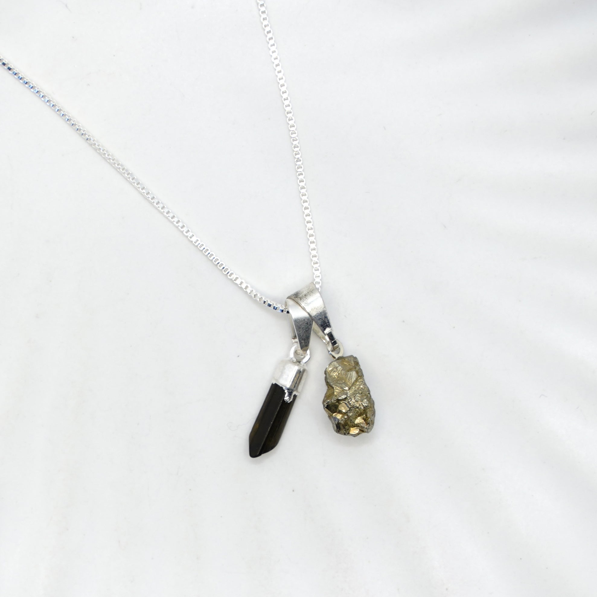 Pyrite and Green Tourmaline - Necklace