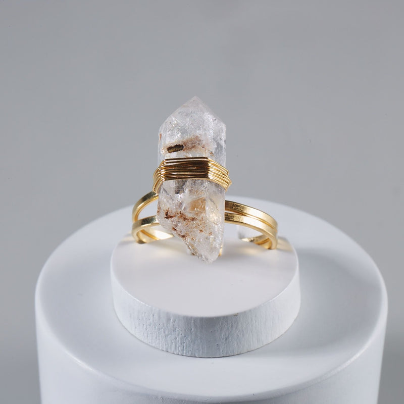 Raw Clear Quartz Wrapped Ring - 18k Gold Plated