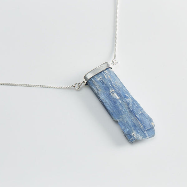 Blue Kyanite - Wrapped Raw Necklace - Silver Plated