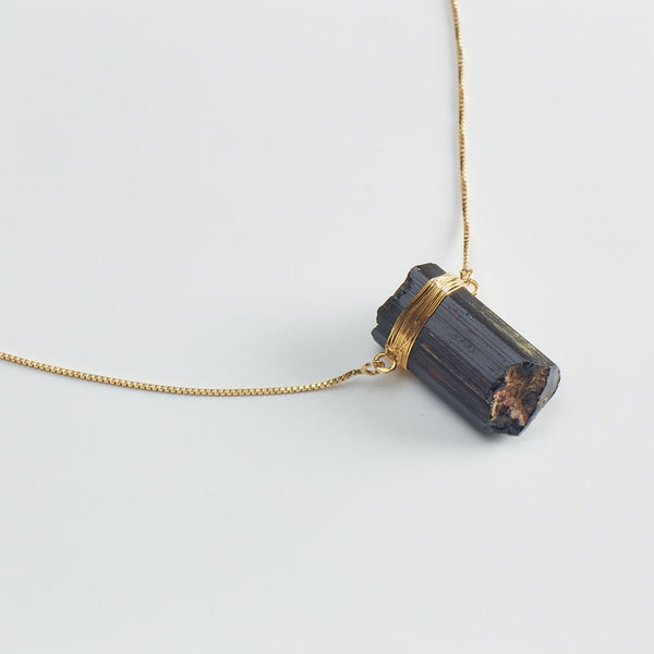 Black Tourmaline Necklace - 18k Gold Plated