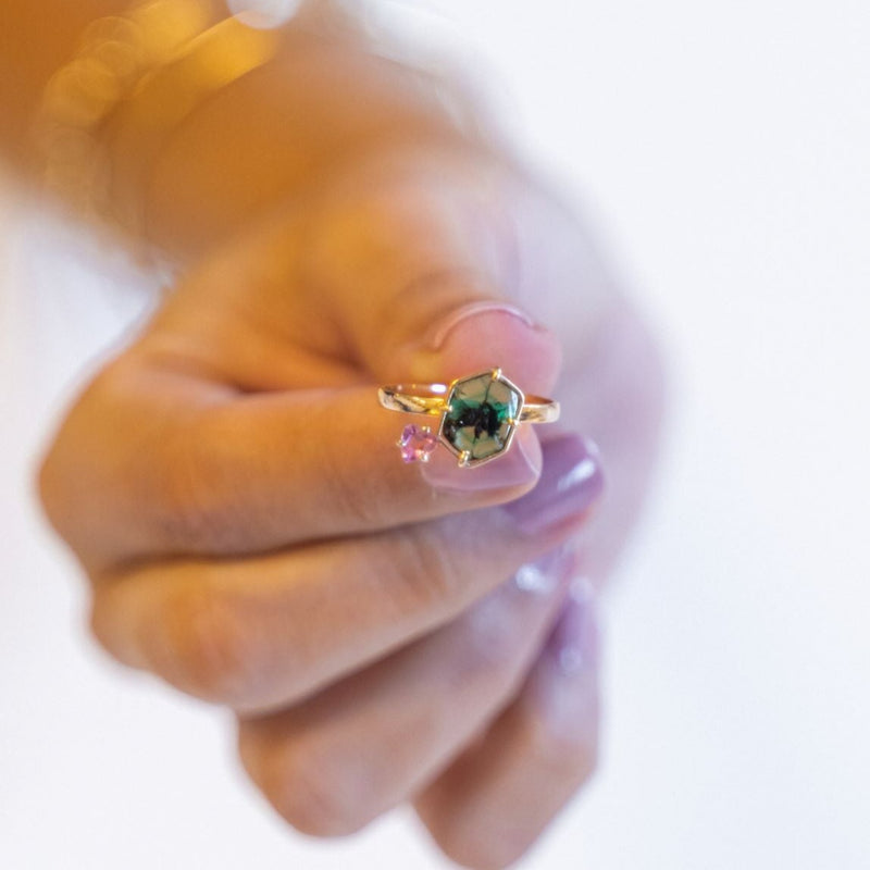 Flower Emerald Gold Ring 14k Pink Tourmaline 2