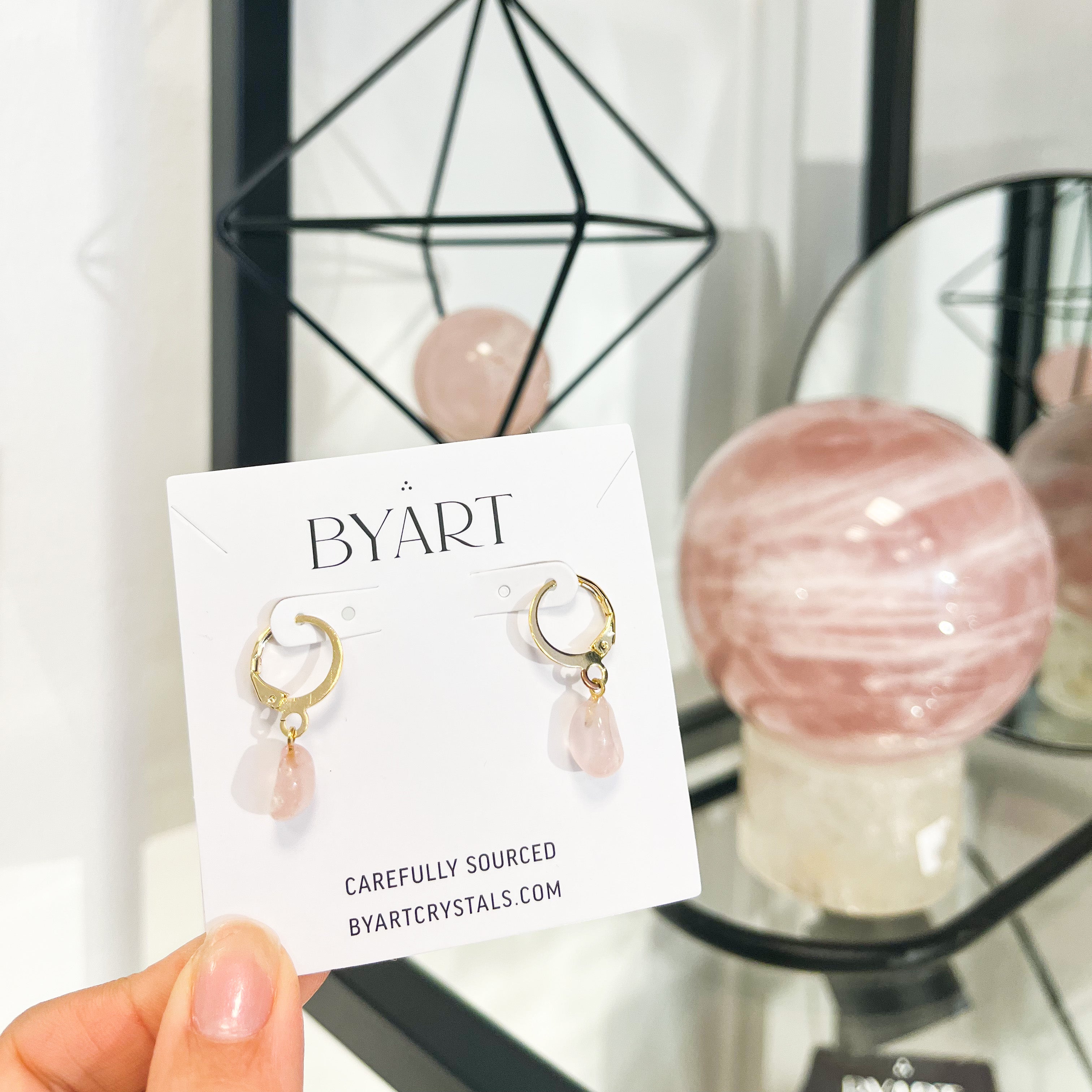 Earrings Hoops Rose Quartz - 18k Gold Plated