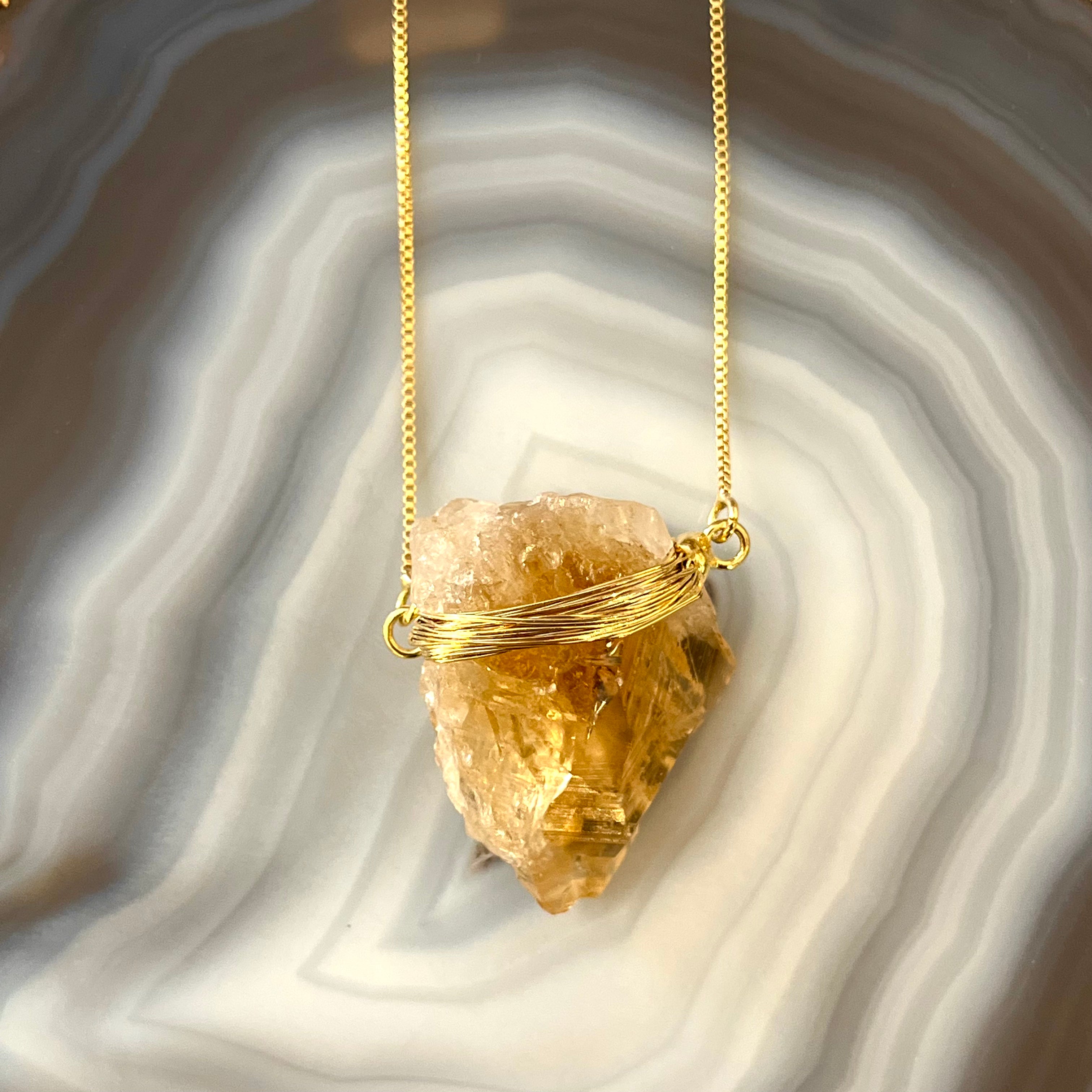 Citrine - Wrapped Raw Necklace - Gold Plated - L