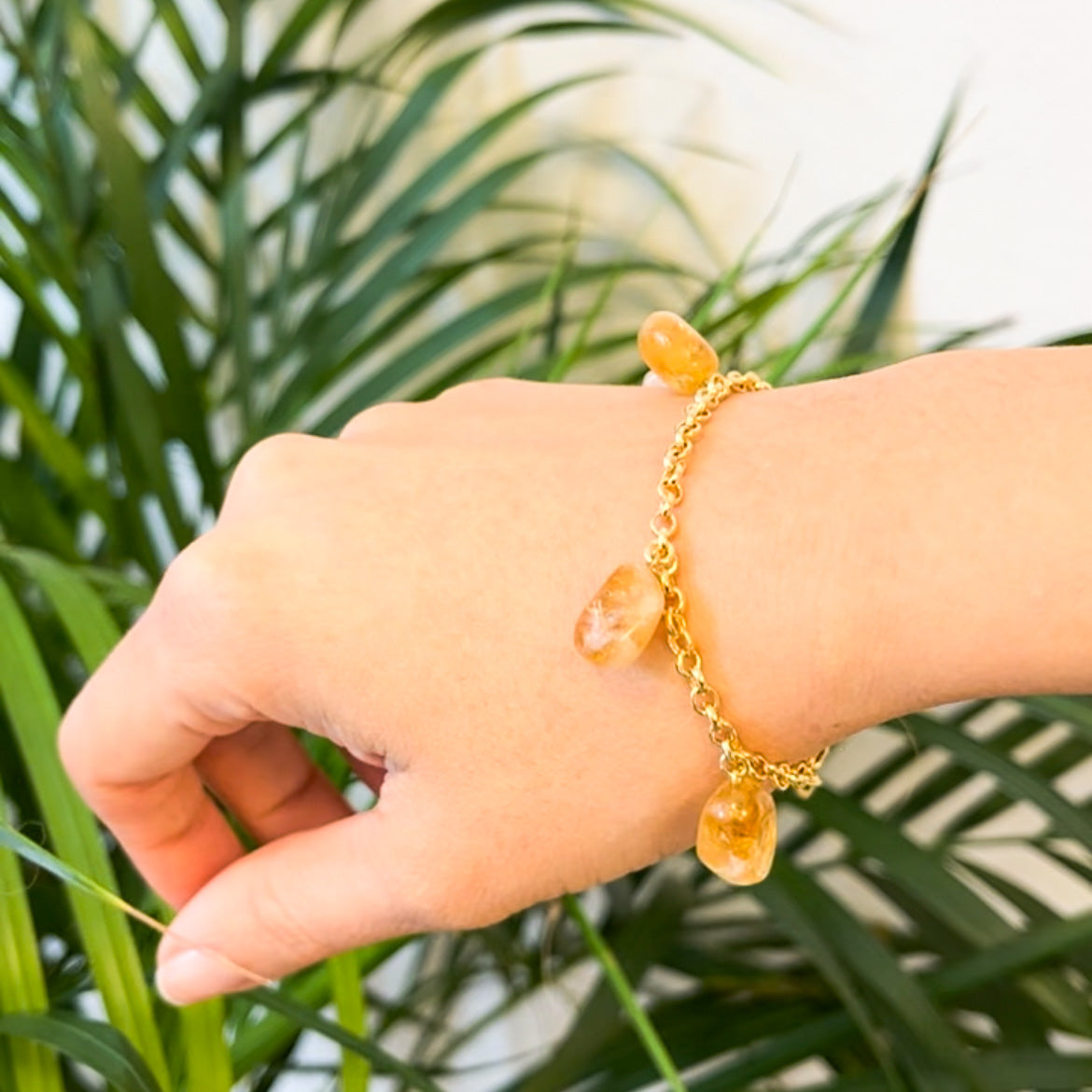 Bracelet 5 Stones Citrine - 18k Gold Plated